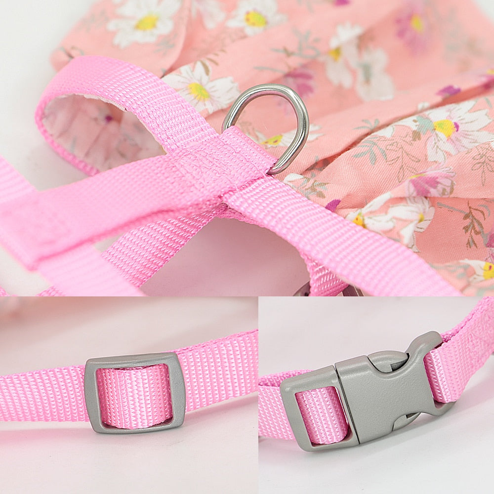 Cat Clothes Harness Leash Adjustable Floral Printed Pet Harness Vest Dress For Small Medium Dogs Cats & Chihuahua
