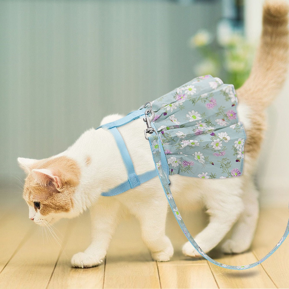 Cat Clothes Harness Leash Adjustable Floral Printed Pet Harness Vest Dress For Small Medium Dogs Cats & Chihuahua