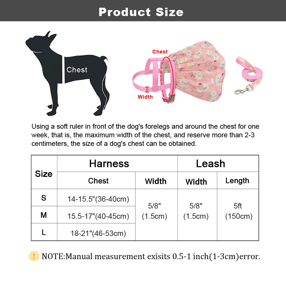 Cat Clothes Harness Leash Adjustable Floral Printed Pet Harness Vest Dress For Small Medium Dogs Cats & Chihuahua