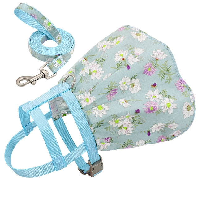 Cat Clothes Harness Leash Adjustable Floral Printed Pet Harness Vest Dress For Small Medium Dogs Cats & Chihuahua