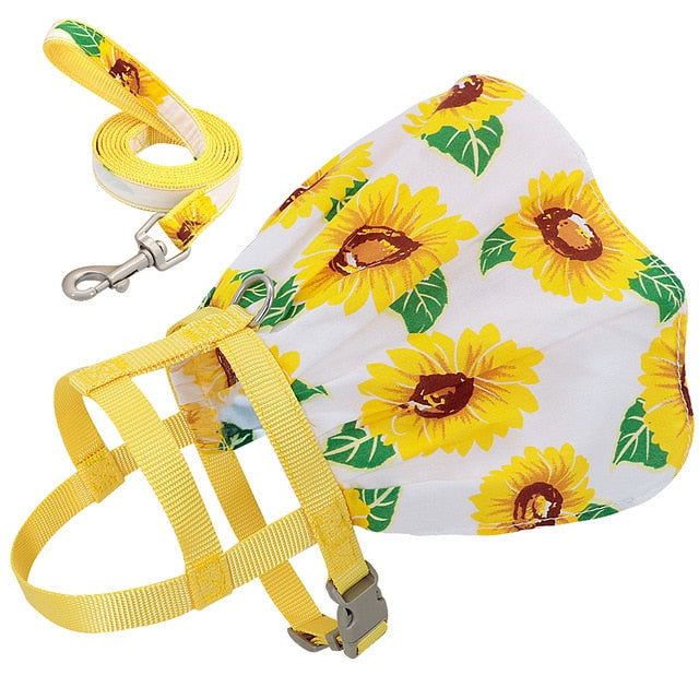 Cat Clothes Harness Leash Adjustable Floral Printed Pet Harness Vest Dress For Small Medium Dogs Cats & Chihuahua