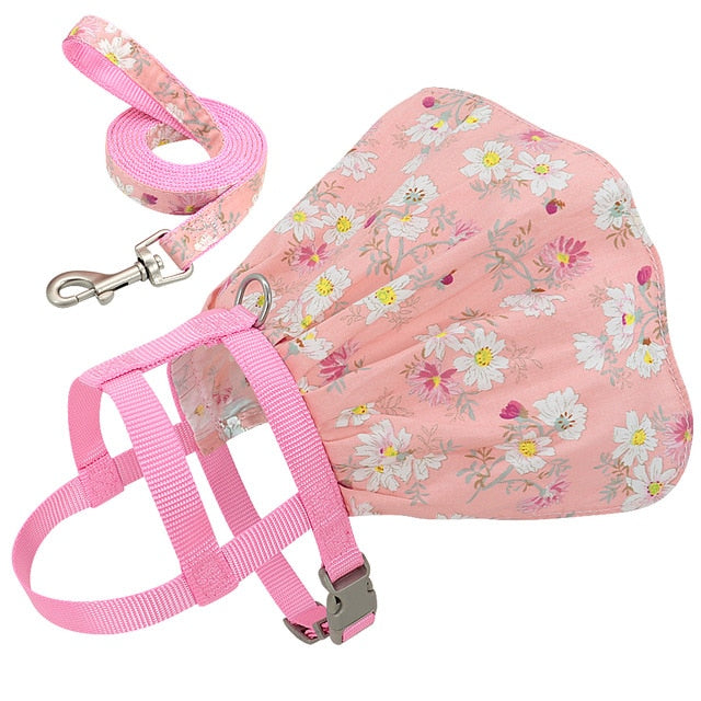 Cat Clothes Harness Leash Adjustable Floral Printed Pet Harness Vest Dress For Small Medium Dogs Cats & Chihuahua