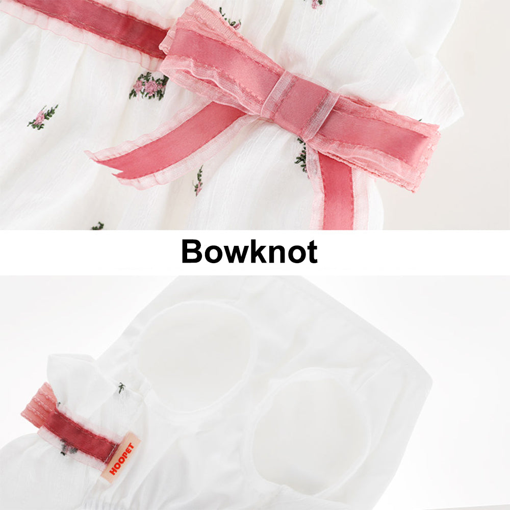 Hoopet White Bowknot Cotton Princess Summer Spring Girl Cat Dog Dress Pets Clothes