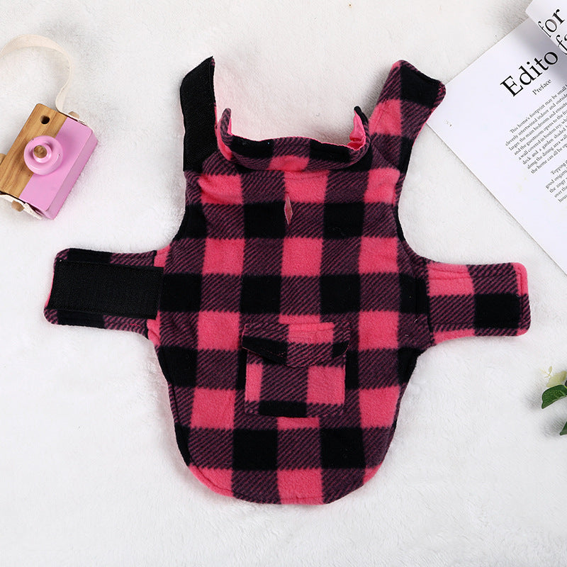 Pet Cat Winter Plaid Check Outfit Jumper Coat Vest