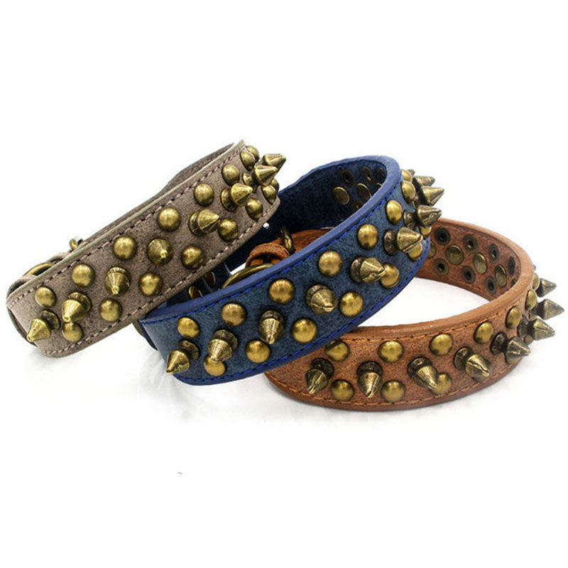 Adjustable Leather Spiked Studded Pet Dog Collars