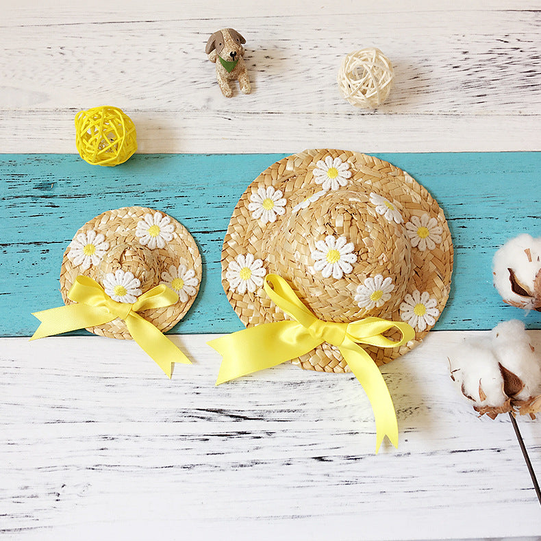Lace Flower Hat Cat Dog Spring and Summer Sun Shade Straw Hat
