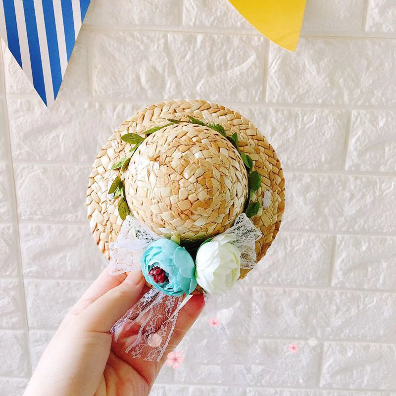 9cm Spring Sunflower Floral Cat Straw Hat