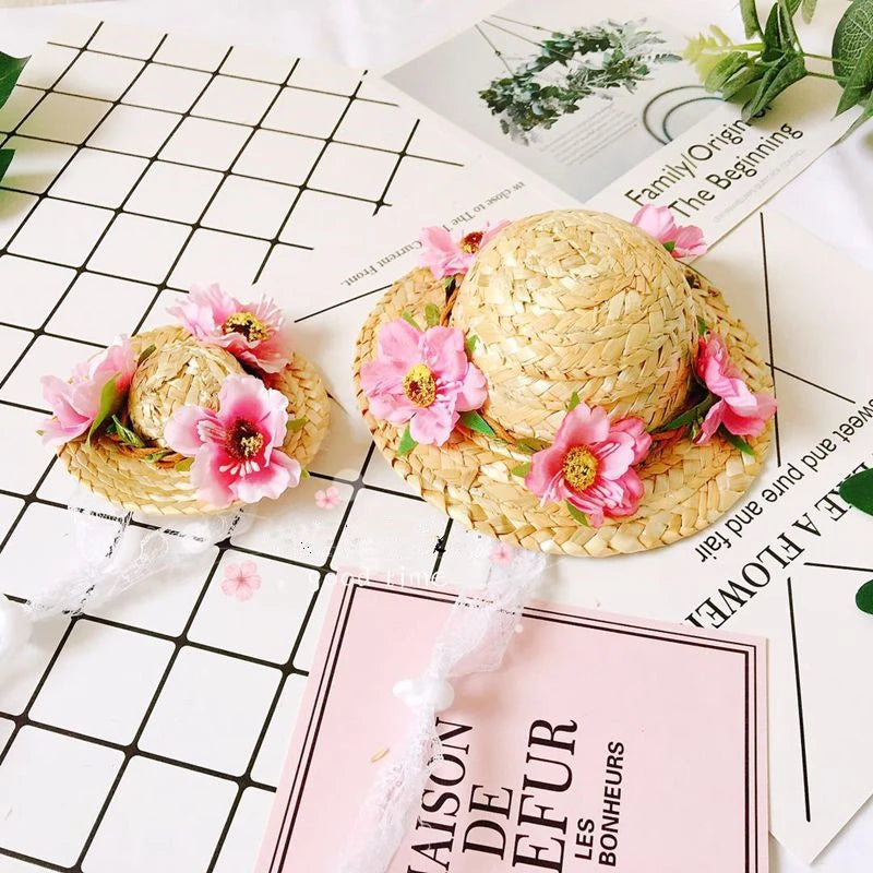 9cm Spring Sunflower Floral Cat Straw Hat