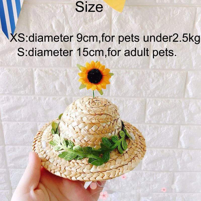 9cm Spring Sunflower Floral Cat Straw Hat