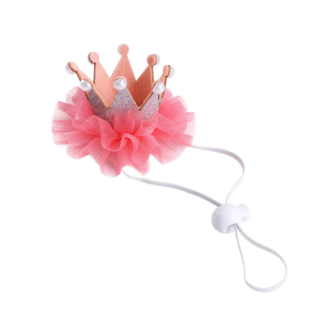 Cat Birthday Dress Up Set Pearl Crown Hat and Triangle Scarf
