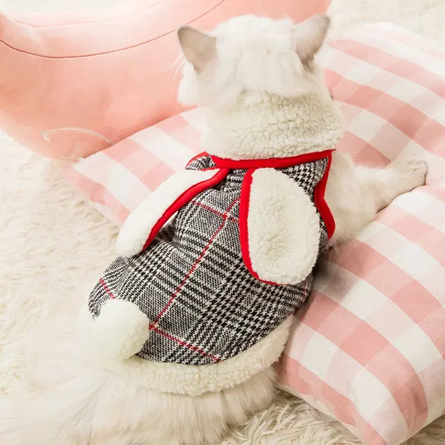 Cat Clothes Lamb Velvet Check Vest Warm Pet Outfit