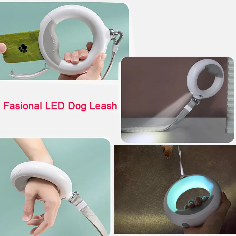 Durable Round Dog Traction Rope Night Lighting Pet Leash With Biodegradable Poop Bags
