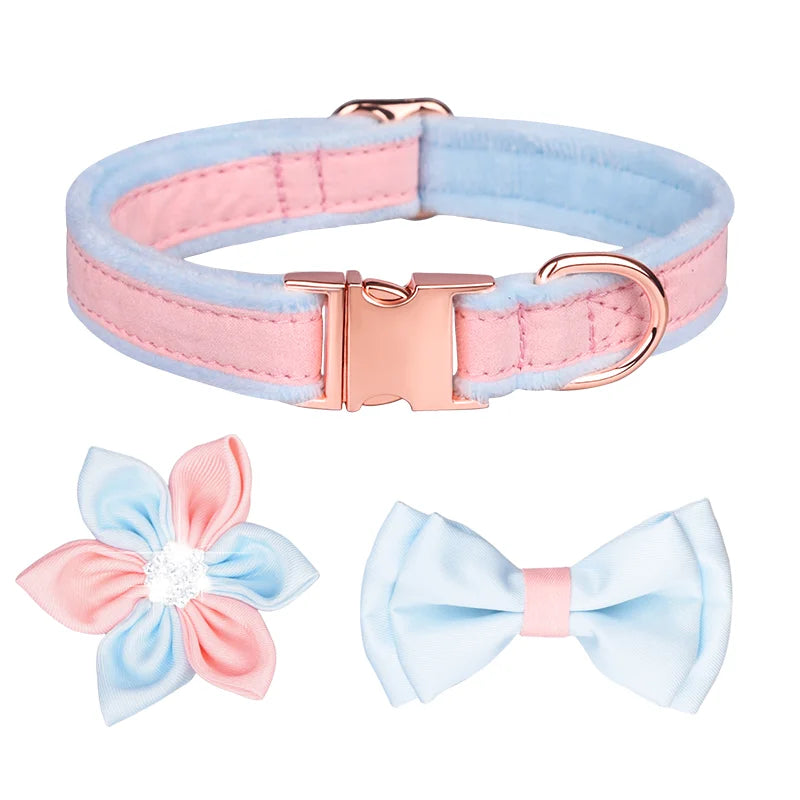 Dog Collar With Six-petal Flower Bowknot Velvet Collar