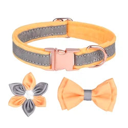 Dog Collar With Six-petal Flower Bowknot Velvet Collar