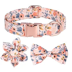 Floral Printed Cotton Dog Collar With Flower Bow Knot Decoration