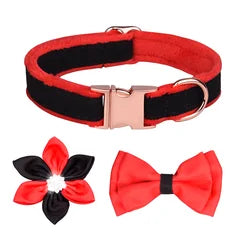 Dog Collar With Six-petal Flower Bowknot Velvet Collar