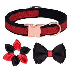 Dog Collar With Six-petal Flower Bowknot Velvet Collar
