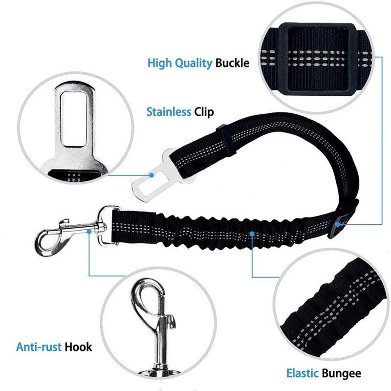 Dog Seat Belt Car Harness Durable Nylon Reflective Bungee Fabric Tether