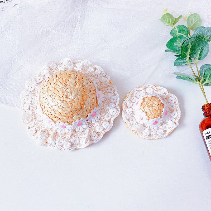 Lace Flower Hat Cat Dog Spring and Summer Sun Shade Straw Hat