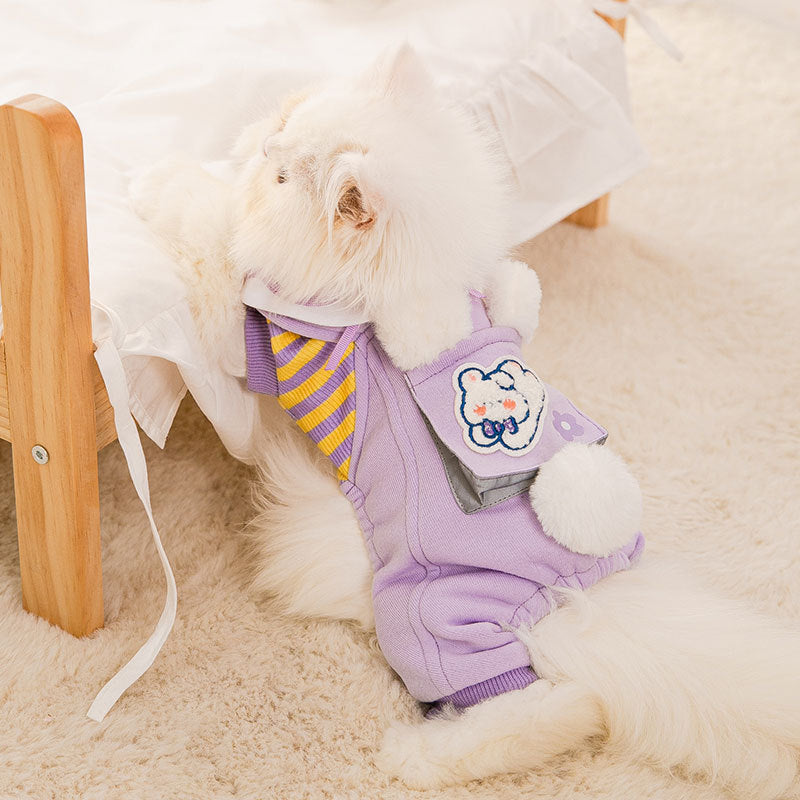 Winter Warm Cat Stripe Fleece Four-legged Coat Jumpsuit Pet Clothes