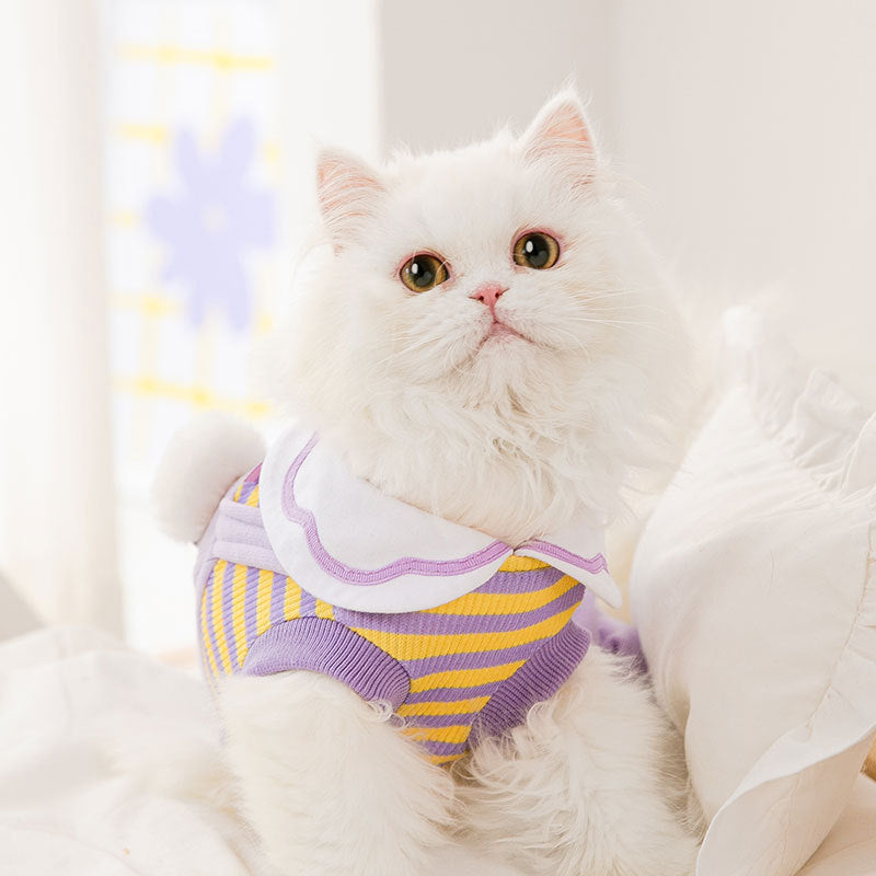 Winter Warm Cat Stripe Fleece Four-legged Coat Jumpsuit Pet Clothes