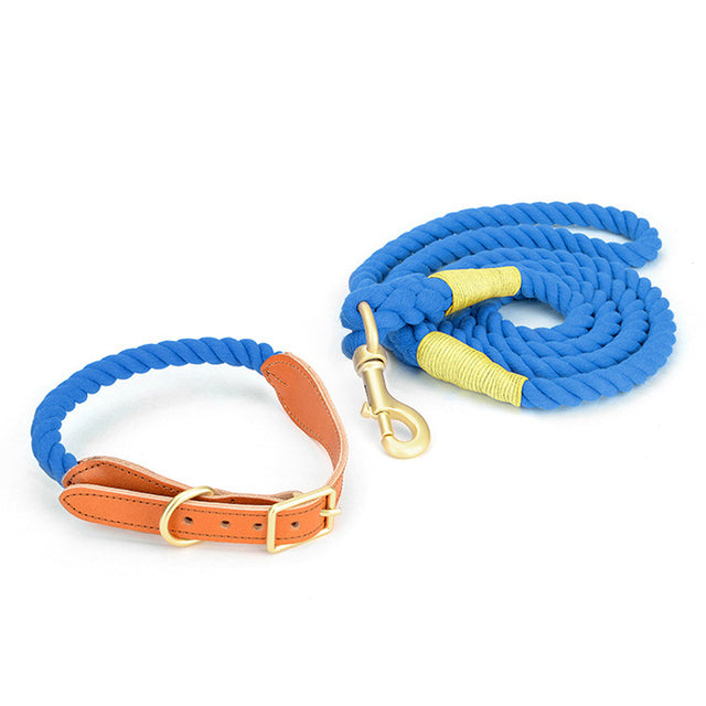 Premium Cotton Rope Dog Leash Collar Set