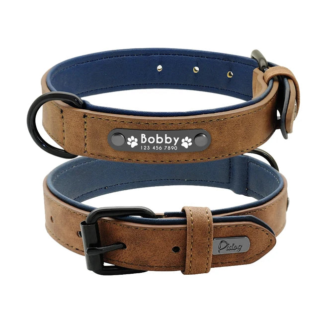 Customized Dogs Collars Personalized Padded Leather Collar With Walking Leash