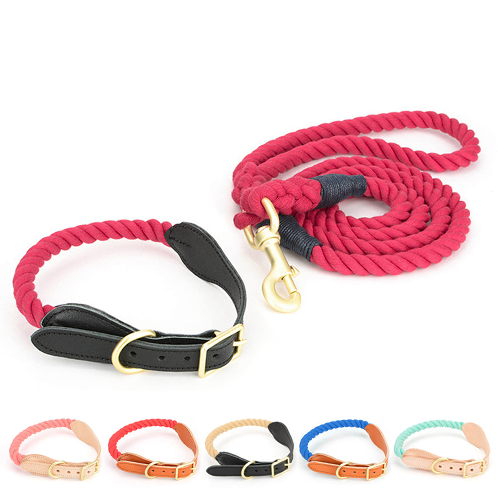 Premium Cotton Rope Dog Leash Collar Set