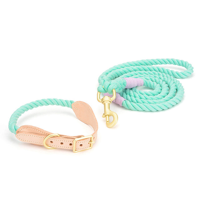 Premium Cotton Rope Dog Leash Collar Set