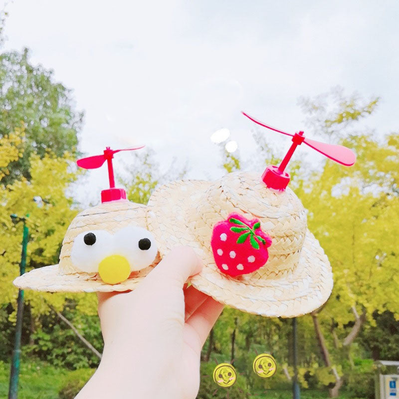 Bamboo Dragonfly Cartoon Cute Cat Straw Hats Cap