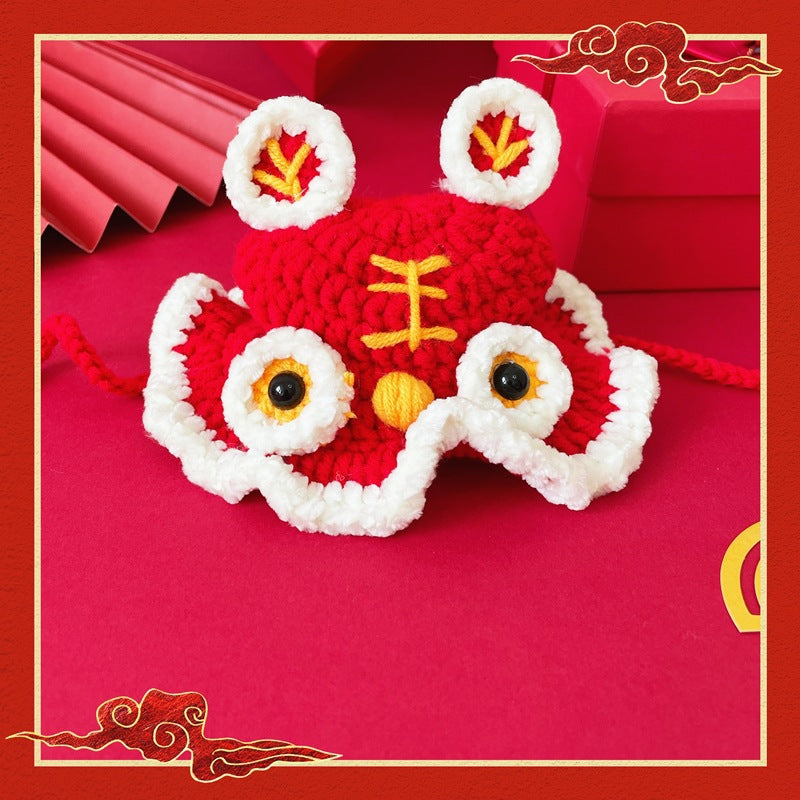 Chinese New Year Style Red Woolen Cat Hats Pet Cap