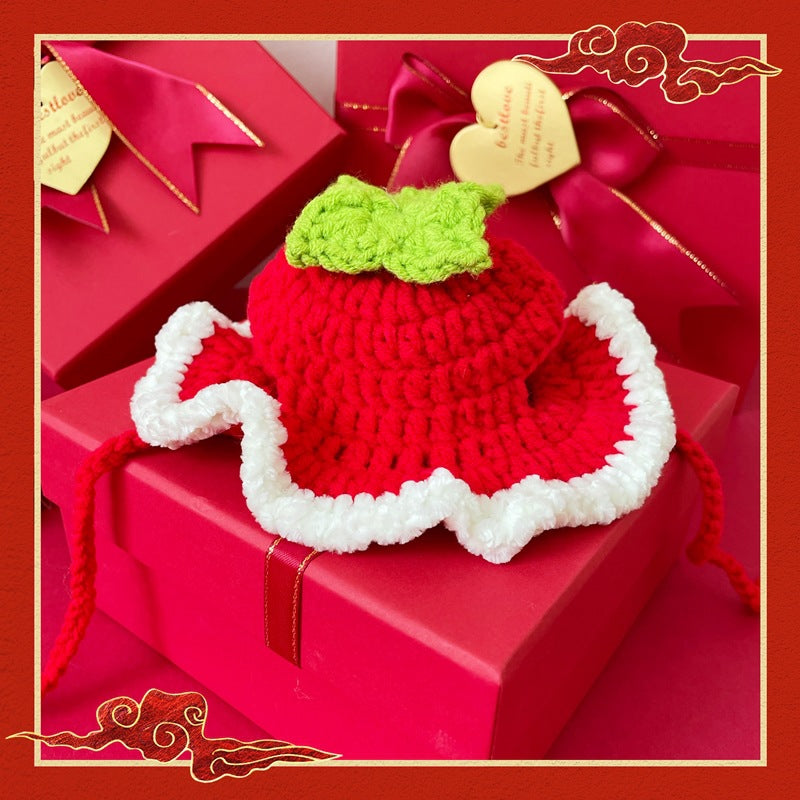 Chinese New Year Style Red Woolen Cat Hats Pet Cap