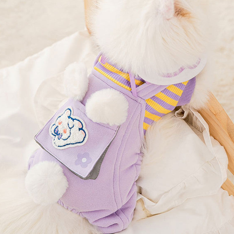 Winter Warm Cat Stripe Fleece Four-legged Coat Jumpsuit Pet Clothes