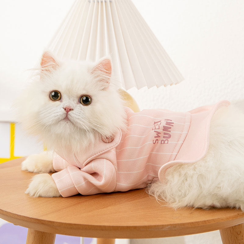 Pet Cat Pink Dress Striped Clothes
