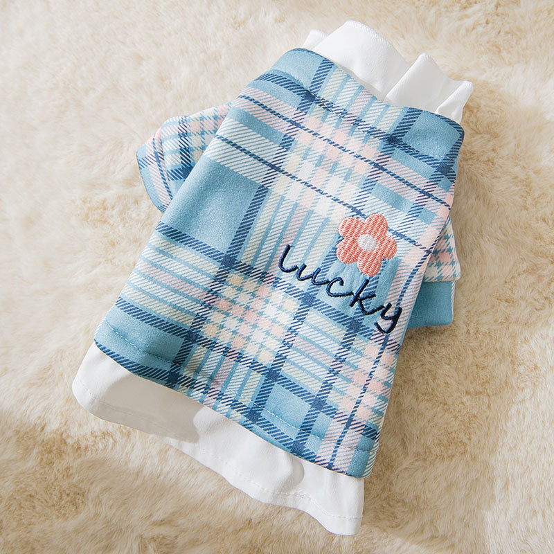 Blue Plaid Check Cat Jumper Vest Pet Clothes