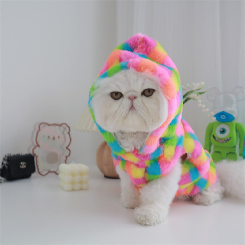 Colorful Plaid Plush Pet Coat Dog Cat Winter Warm Jacket Clothes