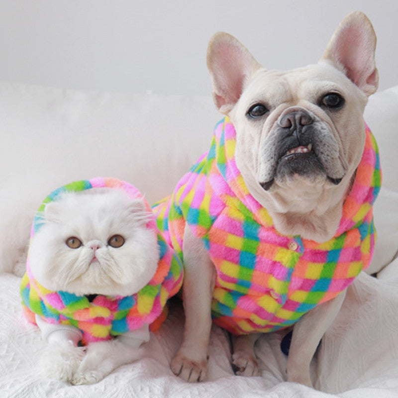 Colorful Plaid Plush Pet Coat Dog Cat Winter Warm Jacket Clothes