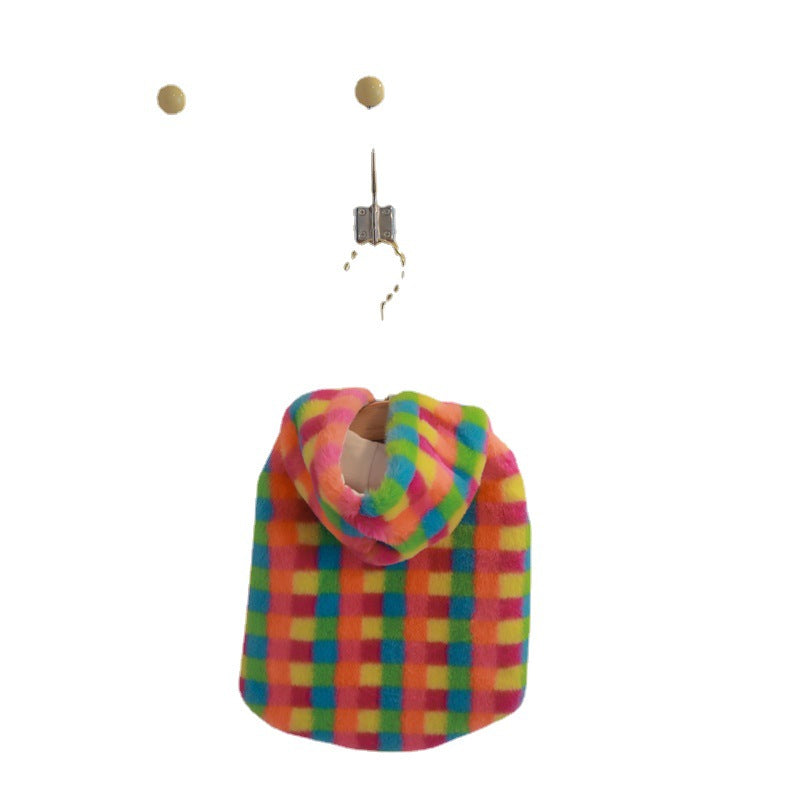 Colorful Plaid Plush Pet Coat Dog Cat Winter Warm Jacket Clothes