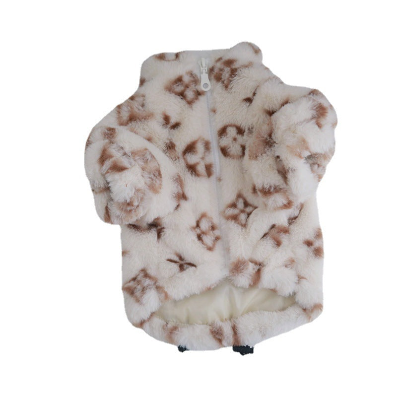 Pet Plush Zip Coat Dog Cat Winter Warm Jacket Clothes