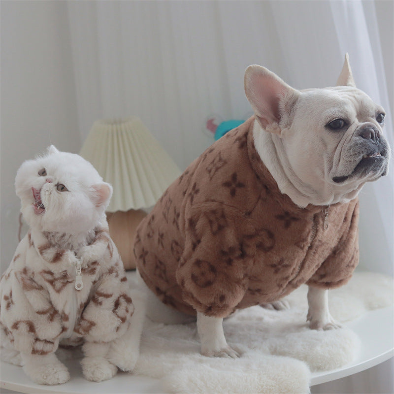 Pet Plush Zip Coat Dog Cat Winter Warm Jacket Clothes