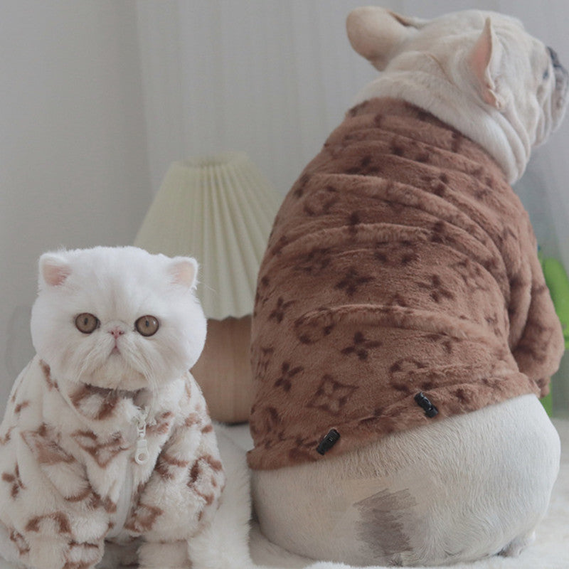 Pet Plush Zip Coat Dog Cat Winter Warm Jacket Clothes