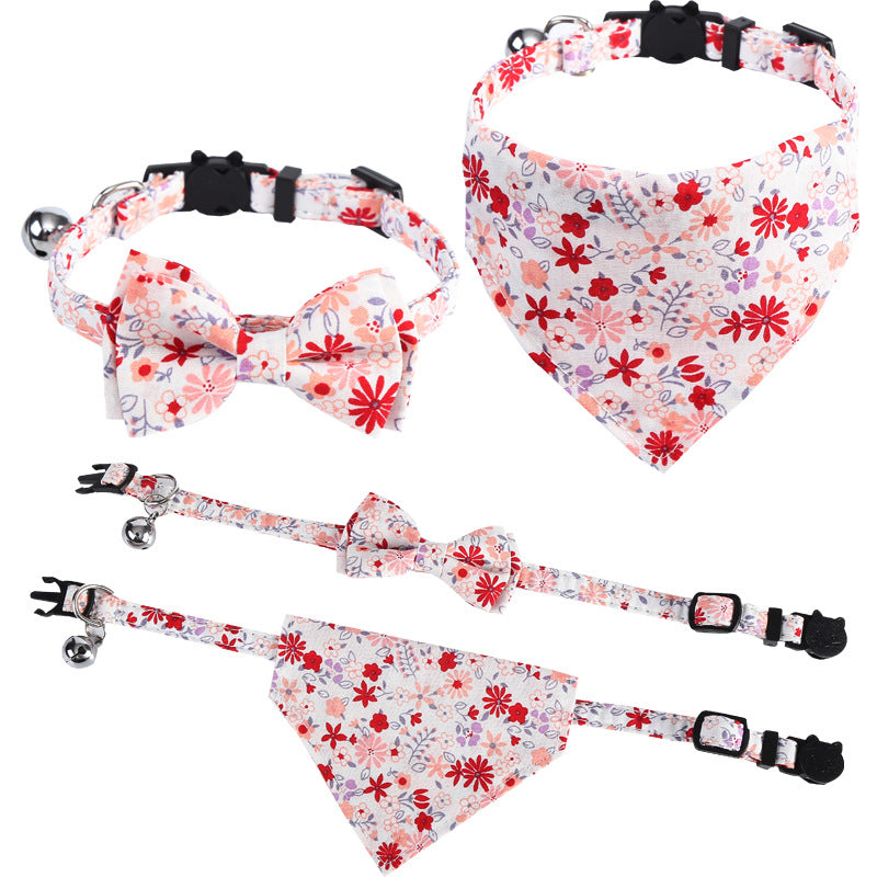Floral Printed Cat Collars Triangle Scarf Set Pet Bandanas Bibs