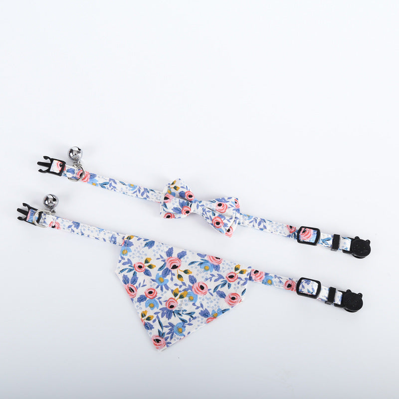 Floral Printed Cat Collars Triangle Scarf Set Pet Bandanas Bibs