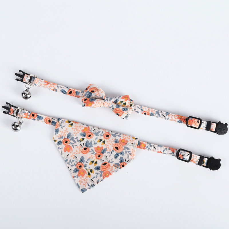 Floral Printed Cat Collars Triangle Scarf Set Pet Bandanas Bibs