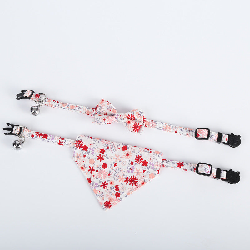 Floral Printed Cat Collars Triangle Scarf Set Pet Bandanas Bibs