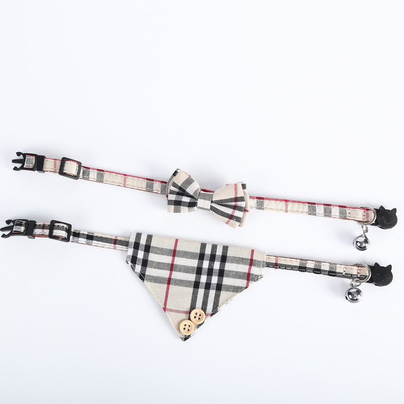 Khaki Plaid Printed Pet Cat Collar Bandana Triangle Scarf