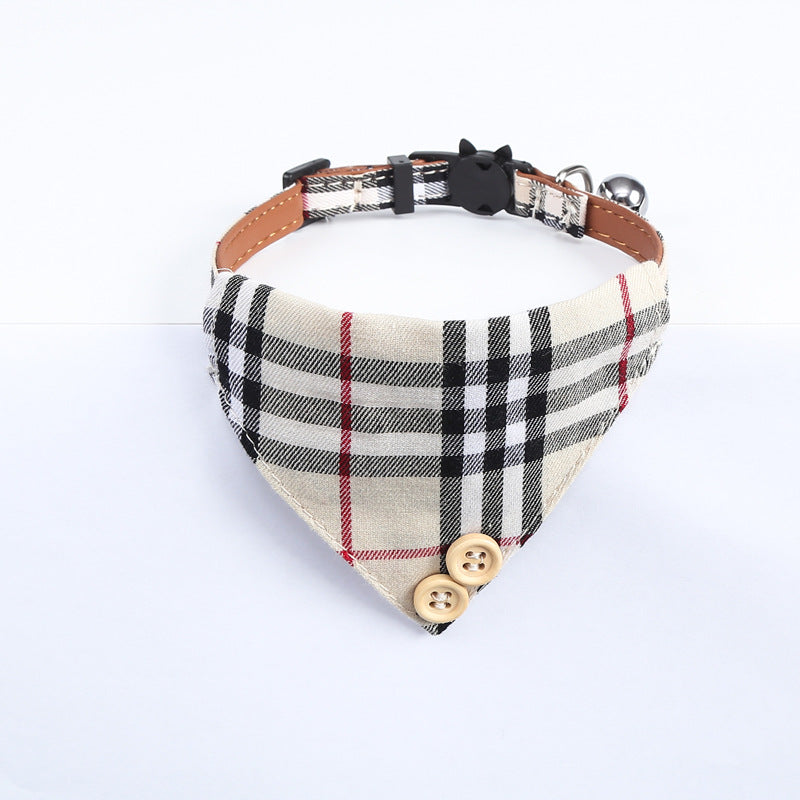 Khaki Plaid Printed Pet Cat Collar Bandana Triangle Scarf
