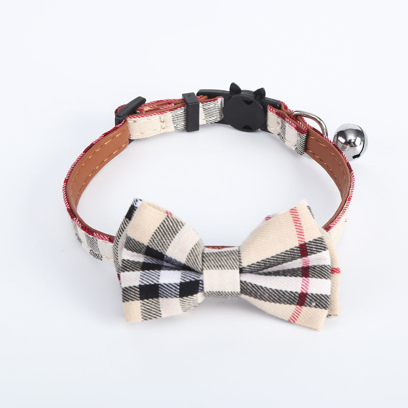 Khaki Plaid Printed Pet Cat Collar Bandana Triangle Scarf