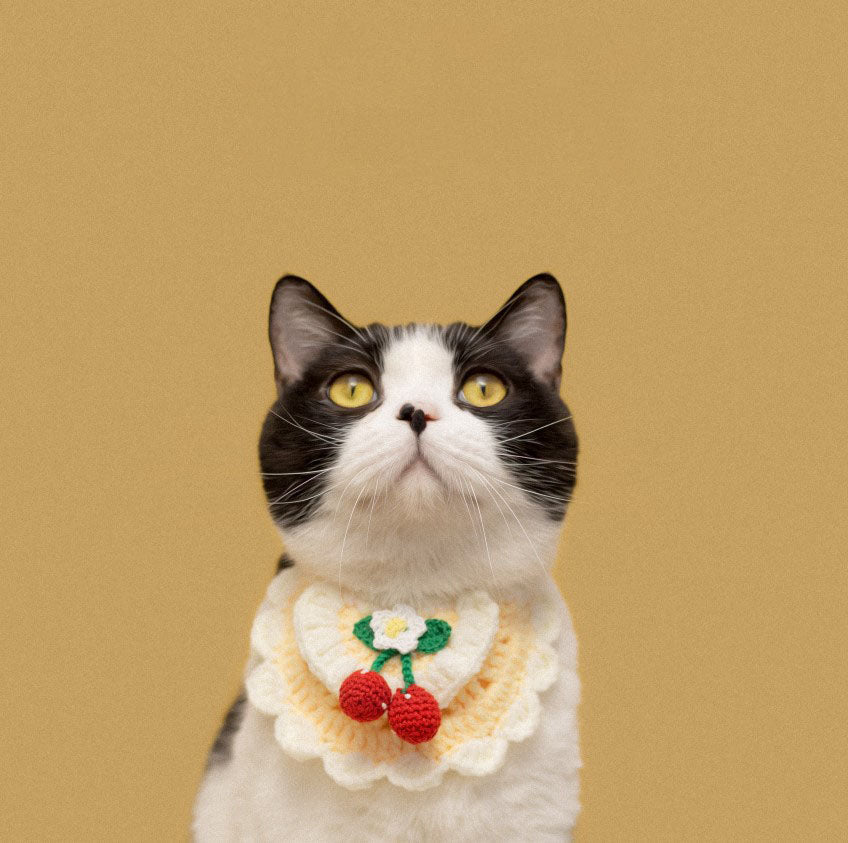 Crochet Cherry Bib Cat Pet Bandana Collar