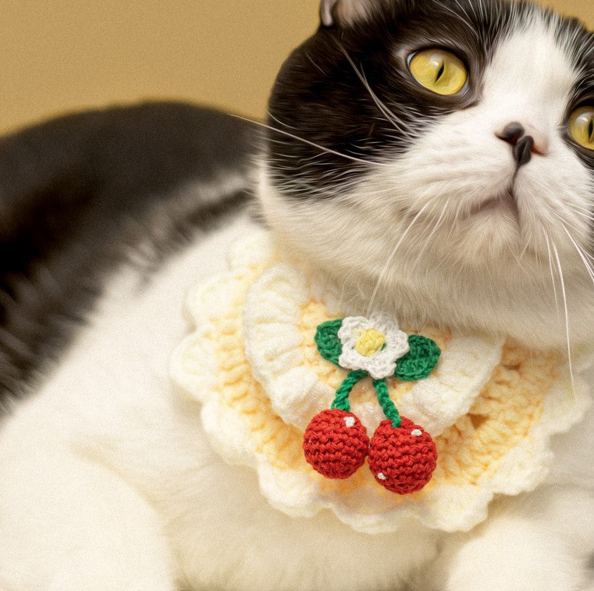 Crochet Cherry Bib Cat Pet Bandana Collar